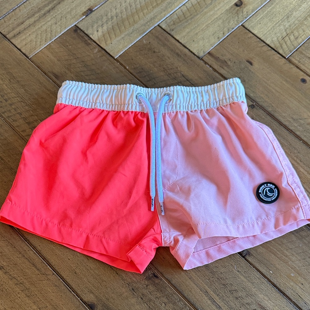 Kids Swim Trunks - Two-Tone Pink and Coral